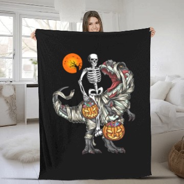 Discover Skeleton Riding Mummy Dinosaur Halloween Gifts Fleece Blankets