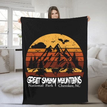 Discover Great Smoky Mountains Cherokee Nc Vintage Souvenir Fleece Blankets