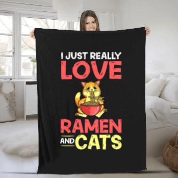 Discover Ramen Cat Bowl Chicken Noodle Soup Japanese Fleece Blankets