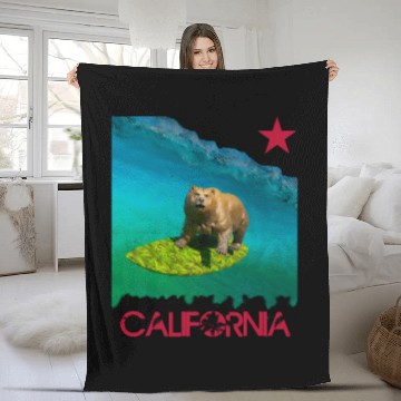 Discover SURFING BEAR , on california Fleece Blankets