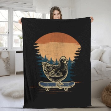 Discover Skateboarding Chicken Farm Animal Skateboard Fleece Blankets