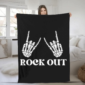 Discover rock and roll rock out skeleton hand peace sign Fleece Blankets