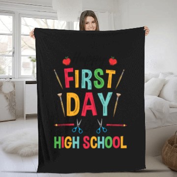 Discover Teacher Happy First Day Of High School Fleece Blankets
