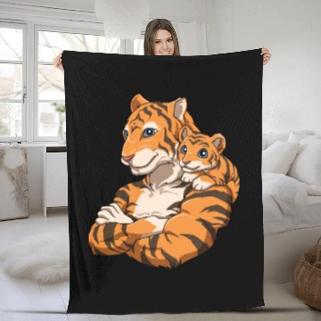 Discover Strong Tiger with Tiger Kid for a Tiger lovers Fleece Blankets