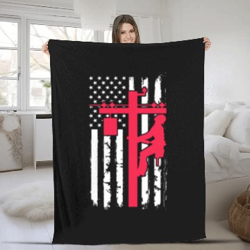 Discover Lineman USA American Flag Fleece Blankets