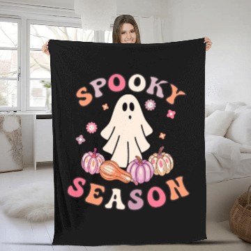 Discover Spooky Season Cute Retro Pumpkin Ghost Gift Kids Fleece Blankets
