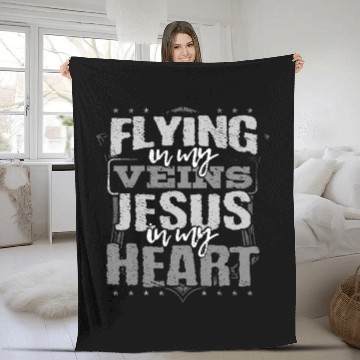 Discover Flying Pilot Gift Flying is in My Veins Jesus is Fleece Blankets