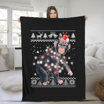 Discover Chimpanzee Monkey Ugly Christmas Pajama Xmas Monke Fleece Blankets