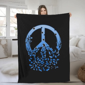 Discover Blue Peace Sign Bullet Holes Disintegrates Fleece Blankets