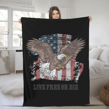 Discover Live Free or Die - Bald Eagle - Grunge American Fl Fleece Blankets