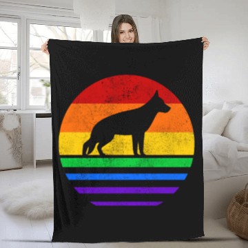 Discover LGBT German Shepherd Rainbow Flag Fleece Blankets