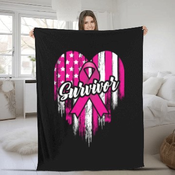 Discover Breast Cancer Survivor Pink Ribbon American Flag Fleece Blankets