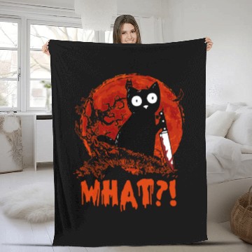 Discover What Murderous BlackCat With Blood Knife Halloween Fleece Blankets
