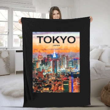 Discover Tokyo, Japan, Skyline Fleece Blankets