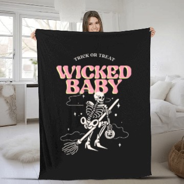 Discover halloween trick or treat skeleton Fleece Blankets