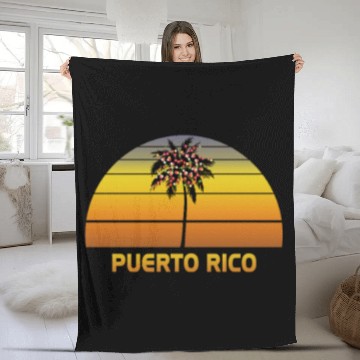 Discover Puerto Rico Palm Tree Christmas Lights Family Fleece Blankets