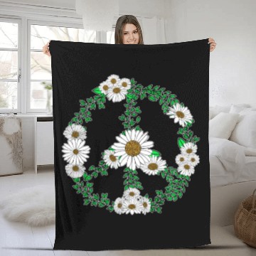 Discover Daisy Peace Sign Wildflower Gardener Hippie Fleece Blankets