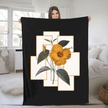 Discover Yellow Hibiscus Flower With Golden Rectangle Fleece Blankets