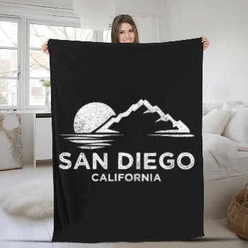 Discover San Diego Ca Retro Vintage Southern California Fleece Blankets