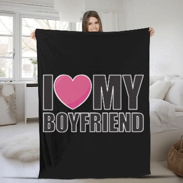 Discover I LOVE MY BOYFRIEND valentinesday couple Fleece Blankets