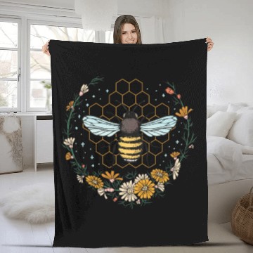 Discover Floral Honeycomb Bee Lover Art Fleece Blankets