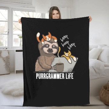 Discover Funny Cat Programmer Computer Science Gift Fleece Blankets