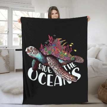 Discover Save The Ocean Sea Turtle Reefs Cartoon Fleece Blankets