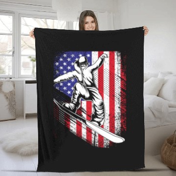Discover Patriotic Snowboarder American Flag Snowboarding Fleece Blankets
