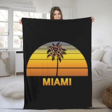 Discover Miami Florida Palm Tree Christmas Lights Family Fleece Blankets