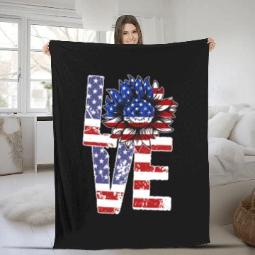 Discover Love Sunflower USA 4th of July Pride Fleece Blankets