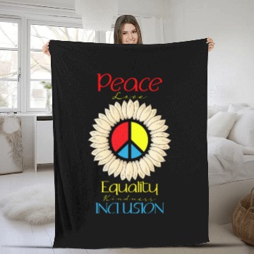 Discover Peace Love Equality Kindness Inclusion Sunflower Fleece Blankets