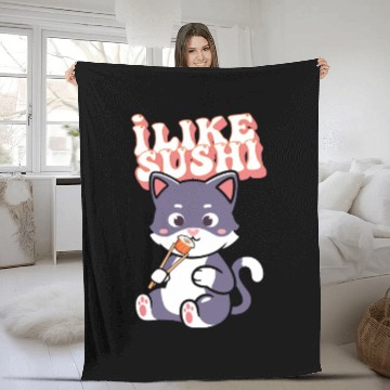 Discover Sushi cat Lover Japanese Food Fleece Blankets