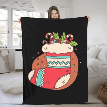 Discover christmas sock with candy canes Fleece Blankets