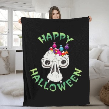 Discover Candy Skull Happy Halloween Cartoon Fleece Blankets