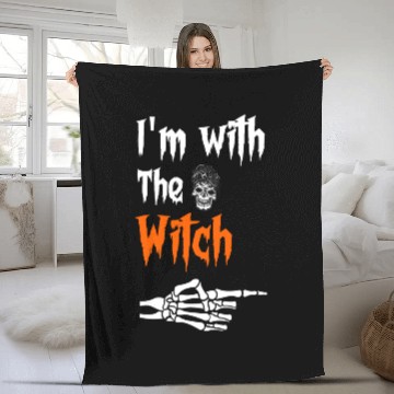 Discover I'm with the witch, Scary and funny witch skull Fleece Blankets