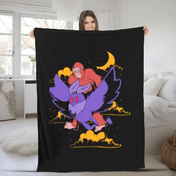 Discover Bigfoot Riding Mothman Funny Cryptozoology Fleece Blankets