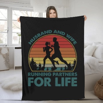 Discover Husband And Wife Running Partners For Life Funny Fleece Blankets