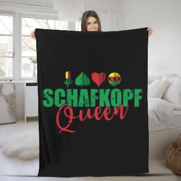 Discover Schafkopf Queen Card Game playing Card Fleece Blankets