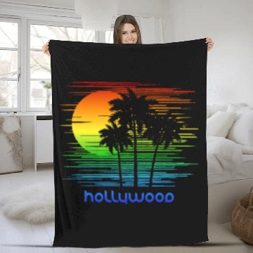 Discover Hollywood California LGBTQ Rainbow Flag Pride Fleece Blankets