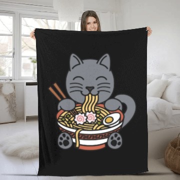 Discover British Shorthair Cat Ramen Noodles Fleece Blankets
