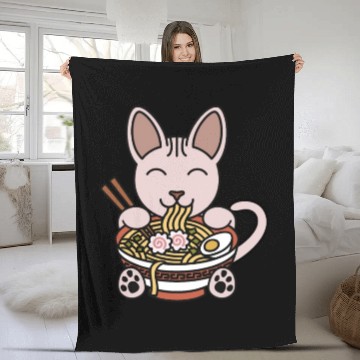 Discover Sphynx Cat Ramen Noodles Fleece Blankets