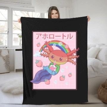 Discover Kawaii Axolotl Strawberry Milk Gay Pride Fleece Blankets