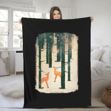 Discover Winter Deer Fleece Blankets