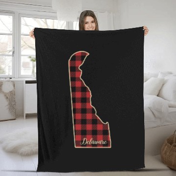 Discover Delaware Buffalo Plaid Silhouette Home State Pride Fleece Blankets