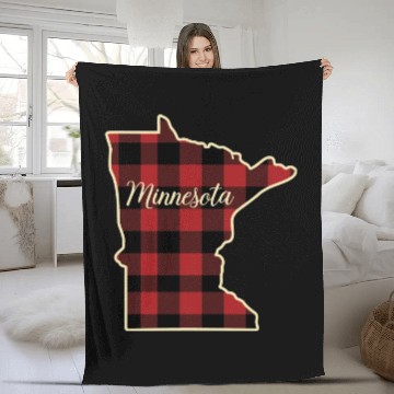 Discover Minnesota Buffalo Plaid Silhouette Home State Fleece Blankets