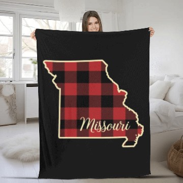 Discover Missouri Buffalo Plaid Silhouette Home State Pride Fleece Blankets