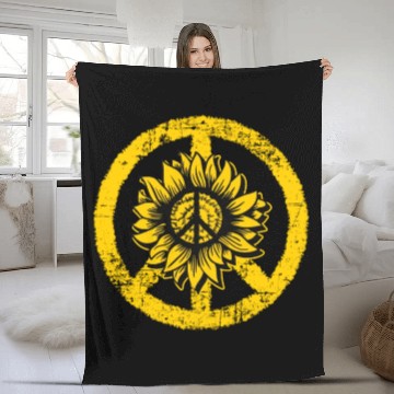 Discover Sunflower Peace Sign Hippie LGBT Fleece Blankets