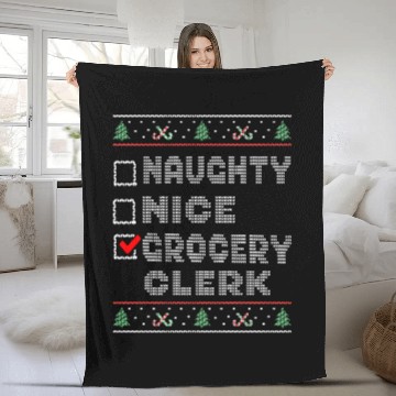 Discover Naughty Nice Grocery Clerk, Matching Christmas Fleece Blankets