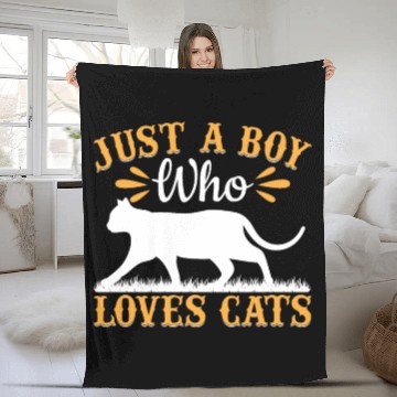 Discover Cat Lover Cute Cat Owner I Just A Boy Who Loves Ca Fleece Blankets