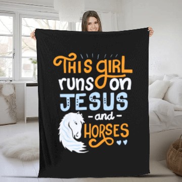 Discover This Girl Runs on Jesus And Horses for Horse Fleece Blankets